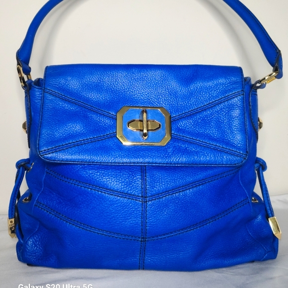 Anthropologie orYany Large Blue Leather Turn Lock Shoulder Bag - Picture 1 of 10